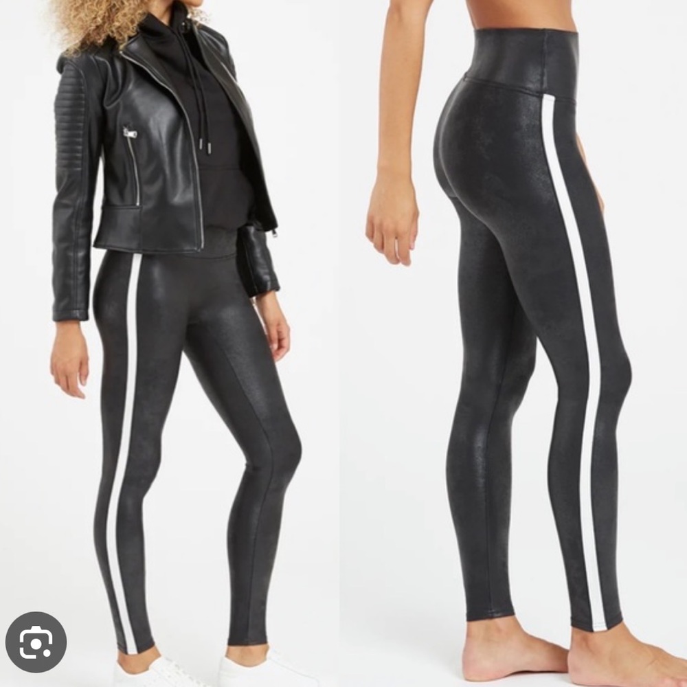 Spanx Faux Leather Leggings Side Stripe NWOT